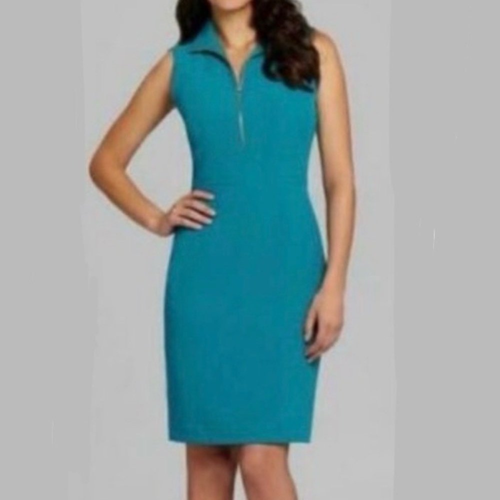 Alex Marie Bright Teal Zip-Collar Sleeveless Sheath Dress in Size 6